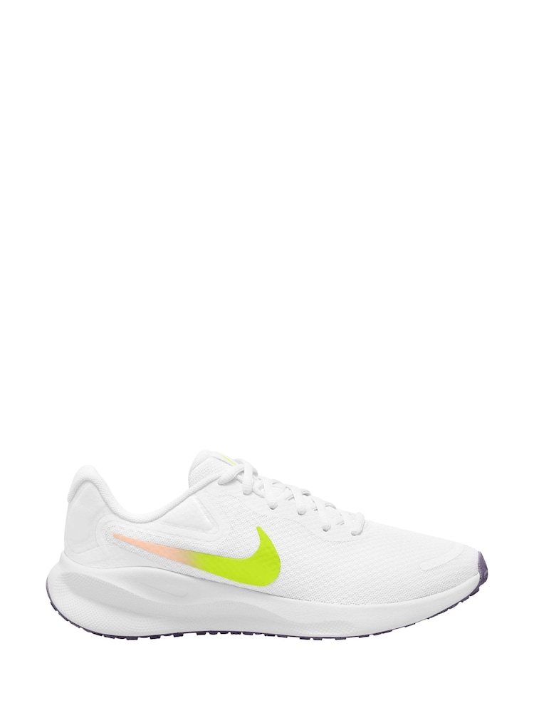 Nike White/Lime Revolution 7 Road Running Trainers - Image 1 of 4 Nike White/Lime Revolution 7 Road Running Trainers - Image 1 of 4