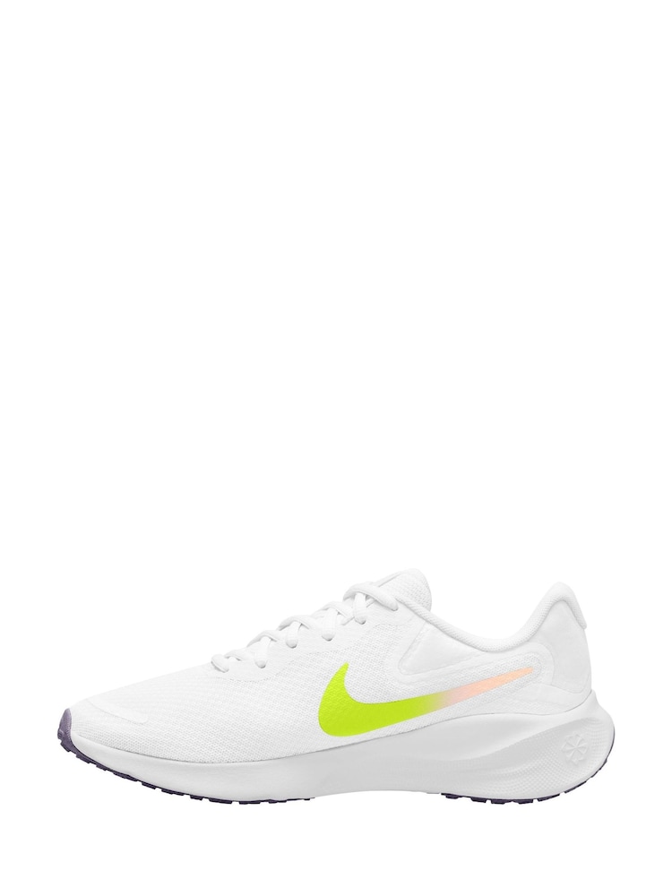 Nike White/Lime Revolution 7 Road Running Trainers - Image 2 of 4 Nike White/Lime Revolution 7 Road Running Trainers - Image 2 of 4