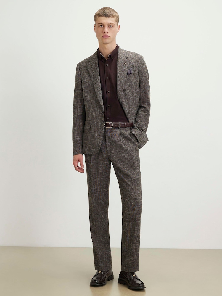 River Island Brown Slim Fit Textured Suit Trousers - Image 1 of 4 River Island Brown Slim Fit Textured Suit Trousers - Image 1 of 4