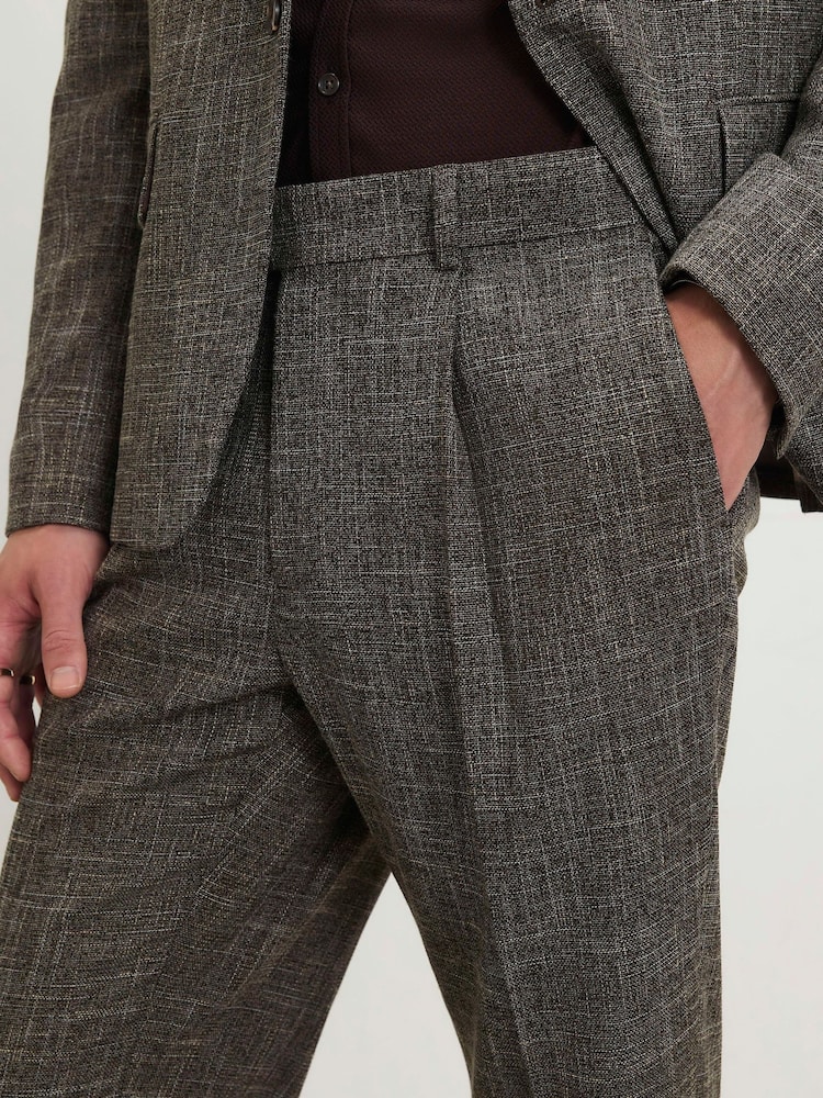 River Island Brown Slim Fit Textured Suit Trousers - Image 2 of 4 River Island Brown Slim Fit Textured Suit Trousers - Image 2 of 4