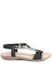 Pavers Black Embellished Knot Detail Elasticated Sandals - Image 1 of 5