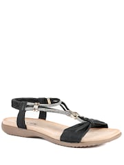 Pavers Black Embellished Knot Detail Elasticated Sandals - Image 2 of 5