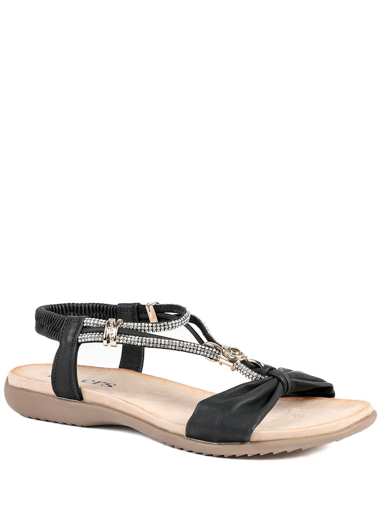 Pavers Black Embellished Knot Detail Elasticated Sandals - Image 2 of 5 Pavers Black Embellished Knot Detail Elasticated Sandals - Image 2 of 5