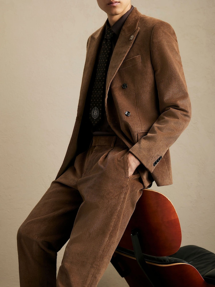 River Island Brown Corduroy Suit Trousers - Image 2 of 3