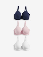Navy Blue/Pink/White Pad Full Cup DD+ Cotton Blend Bras 3 Pack - Image 2 of 5