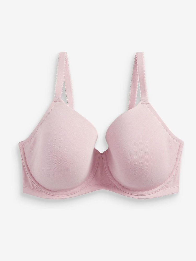 Navy Blue/Pink/White Pad Full Cup DD+ Cotton Blend Bras 3 Pack - Image 4 of 5