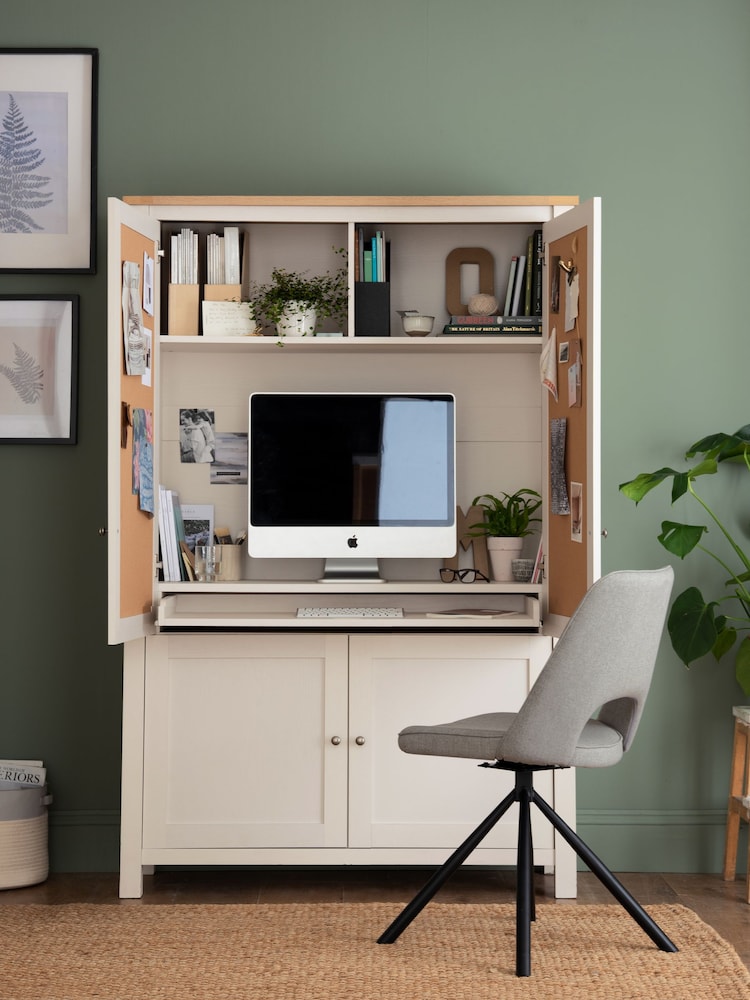 Cream Malvern Oak Effect Large Hideaway Desk - Image 2 of 9