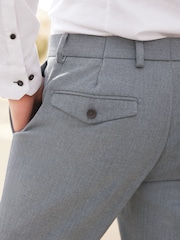Grey Slim Slim Fit Trimmed Herringbone Suit Jacket - Image 10 of 11
