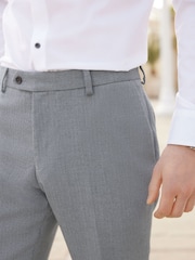 Grey Slim Slim Fit Trimmed Herringbone Suit Jacket - Image 11 of 11