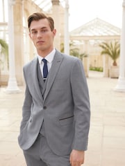 Grey Slim Slim Fit Trimmed Herringbone Suit Jacket - Image 2 of 11