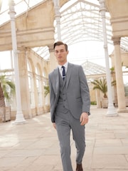 Grey Slim Slim Fit Trimmed Herringbone Suit Jacket - Image 3 of 11