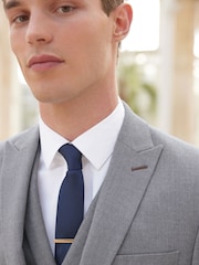 Grey Slim Slim Fit Trimmed Herringbone Suit Jacket - Image 4 of 11