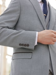 Grey Slim Slim Fit Trimmed Herringbone Suit Jacket - Image 5 of 11