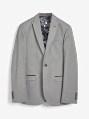 Grey Slim Slim Fit Trimmed Herringbone Suit Jacket - Image 6 of 11