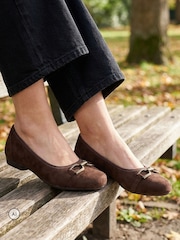 Pavers Brown Wide Fit Buckle Detailed Pumps - Image 1 of 6