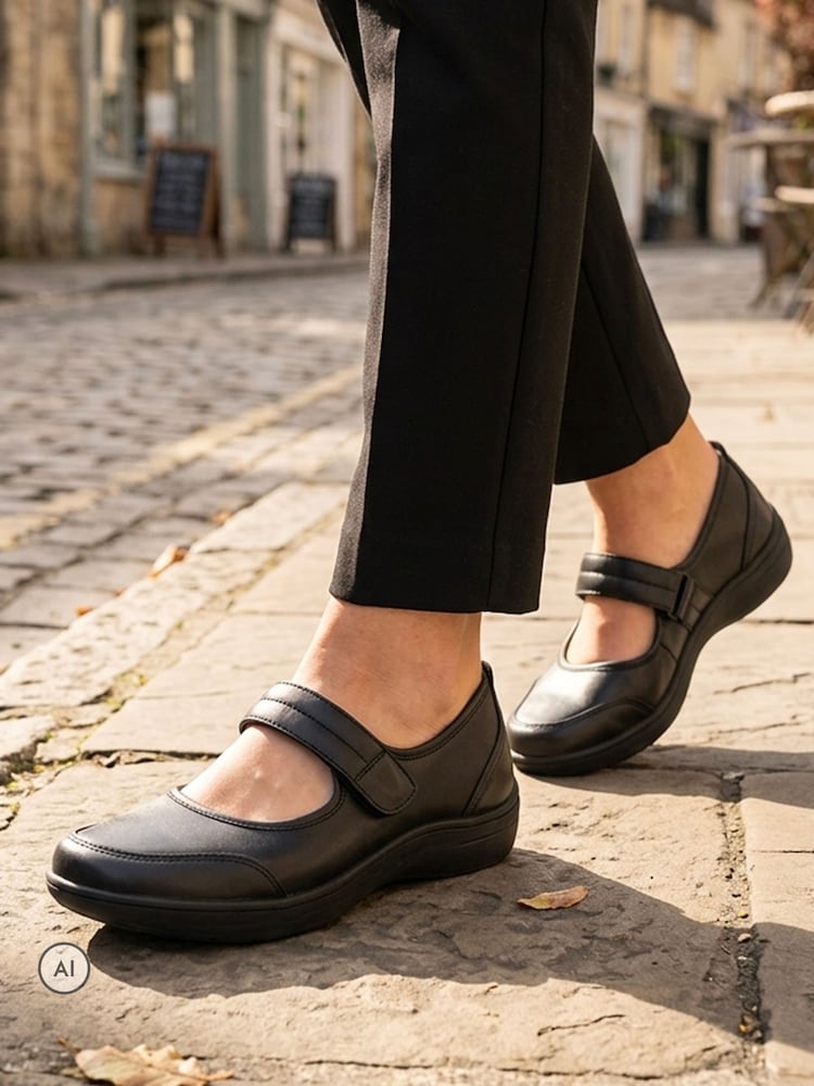 Pavers Black Wide Fit Smart Leather Mary Jane Pumps - Image 1 of 6 Pavers Black Wide Fit Smart Leather Mary Jane Pumps - Image 1 of 6