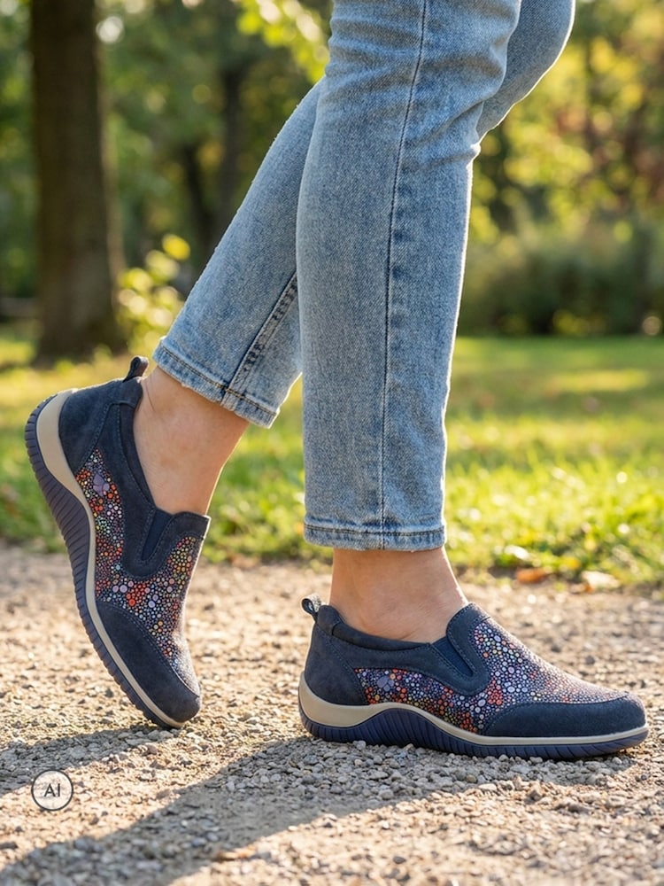 Buy Pavers Blue Wide Fit Leather Slip On Comfort Trainers from Next USA