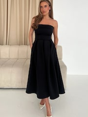 Girl In Mind Black Danni Strapless Bandeau Midi Dress - Image 3 of 5