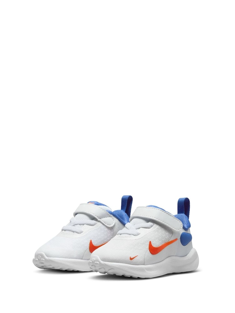 Nike White Blue Infant Revolution 7 Trainers - Image 2 of 9