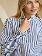 Blau - Pure Collection Cotton Frill Neck Shirt - Bild 3 von 3