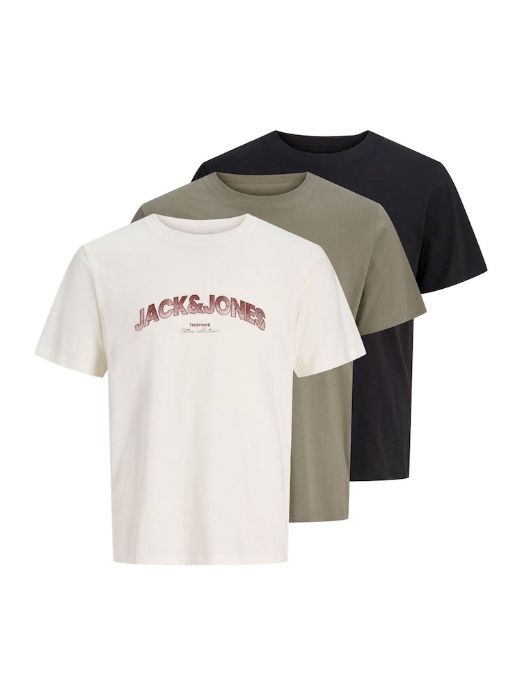 JACK & JONES Black/Green/Natural Logo T-Shirts 3-Pack - Image 1 of 4 JACK & JONES Black/Green/Natural Logo T-Shirts 3-Pack - Image 1 of 4