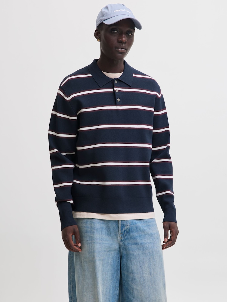 Jack & Jones חולצת פולו מסריג עם שרוול ארוך ודוגמת פסים - תמונה 1 מתוך 8 Jack & Jones חולצת פולו מסריג עם שרוול ארוך ודוגמת פסים - תמונה 1 מתוך 8