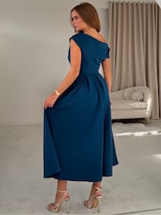 Girl In Mind Chocolate Brown Betty Asymmetric Neckline Skater Midi Dress - Image 2 of 6