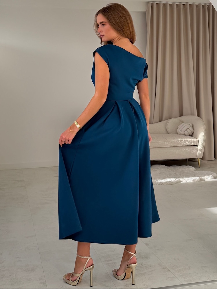 Girl In Mind Chocolate Brown Betty Asymmetric Neckline Skater Midi Dress - Image 2 of 6 Girl In Mind Chocolate Brown Betty Asymmetric Neckline Skater Midi Dress - Image 2 of 6