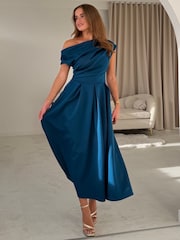 Girl In Mind Chocolate Brown Betty Asymmetric Neckline Skater Midi Dress - Image 3 of 6