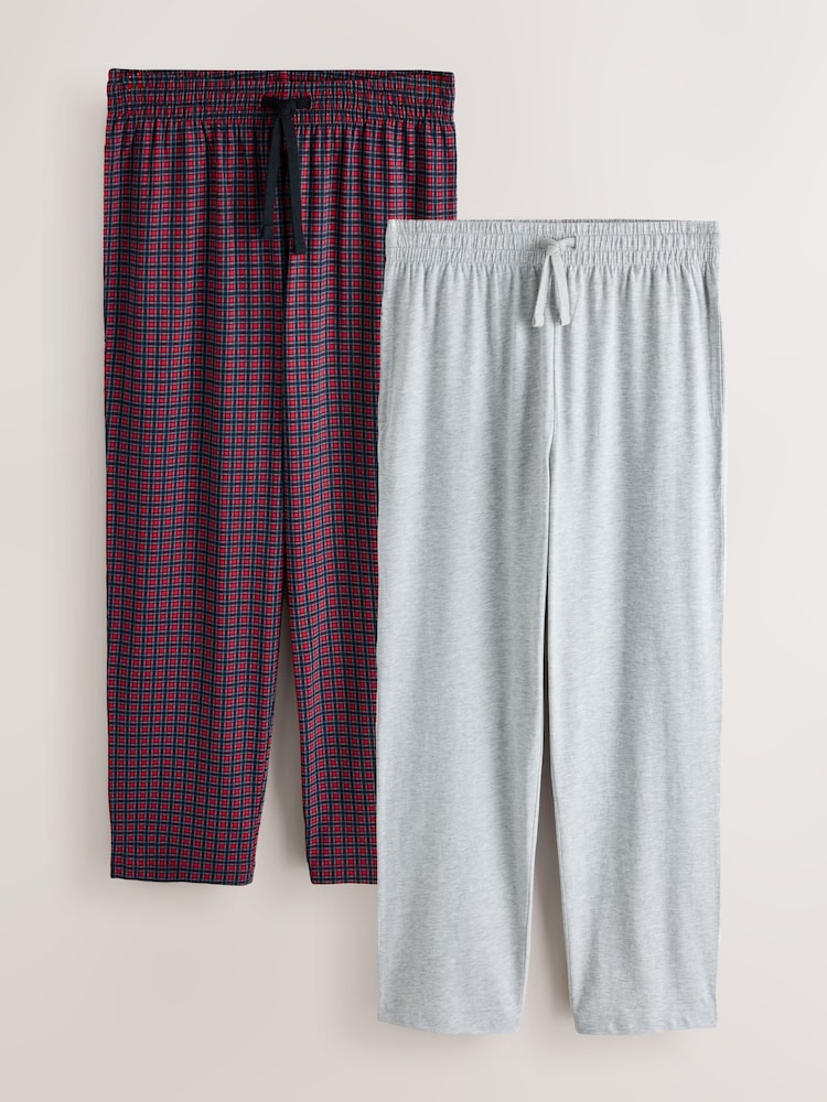 Red Check/Grey Check Jersey Pyjama Bottoms 2 Pack - Image 1 of 10 Red Check/Grey Check Jersey Pyjama Bottoms 2 Pack - Image 1 of 10