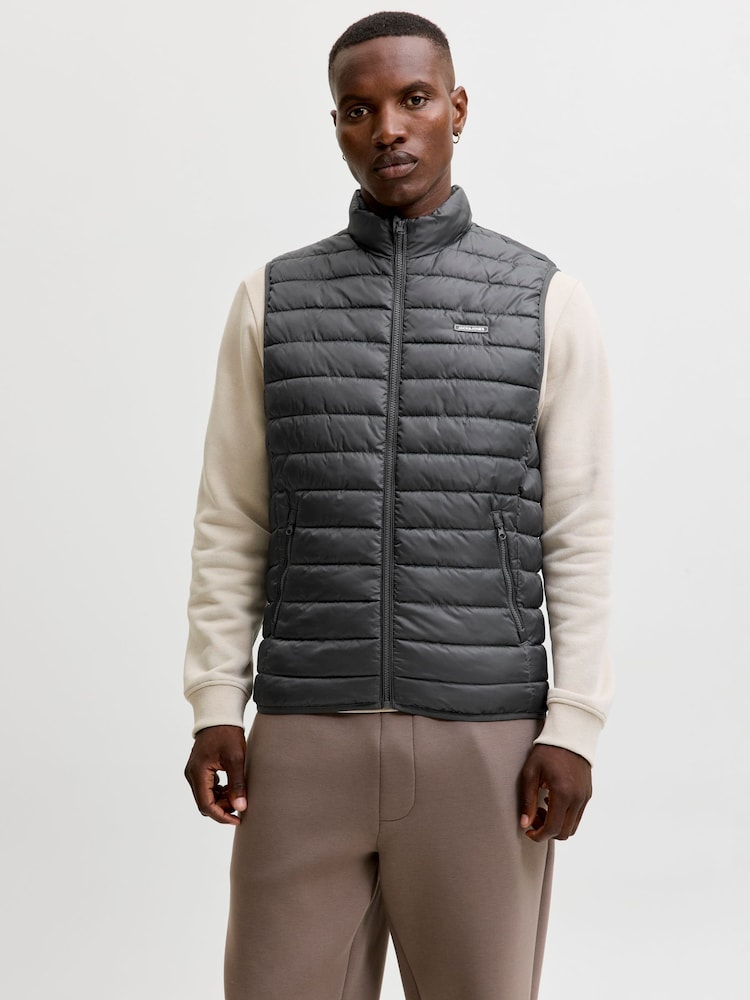 JACK & JONES Grey Lightweight Puffer Gilet - Image 1 of 10 JACK & JONES Grey Lightweight Puffer Gilet - Image 1 of 10