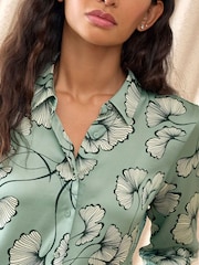 Pure Collection Green Floral Silk Satin Shirt - Image 3 of 3