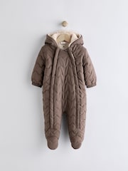 Nerzbraun - Gesteppter Baby-Einteiler aus Fleece mit Reißverschluss und Kapuze (0–18Monate) - Bild 1 von 7