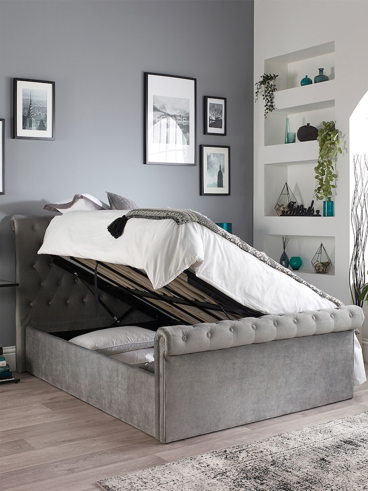 Aspire Furniture Grey Chesterfield Storage Side Lift Ottoman Storage Bed - Image 1 of 6