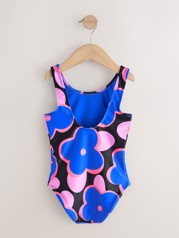 Cobalt Blue Flower Scoop Neck Swimsuit (3-16yrs) - Image 2 of 4 Cobalt Blue Flower Scoop Neck Swimsuit (3-16yrs) - Image 2 of 4