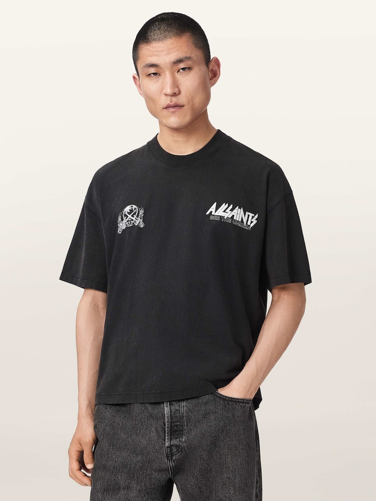 AllSaints Black Chromium Short Sleeve Crew Neck T-Shirt - Image 1 of 6