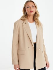 Quiz Brown Woven Oversized Double Breasted Tailored Blazer - Image 1 of 4