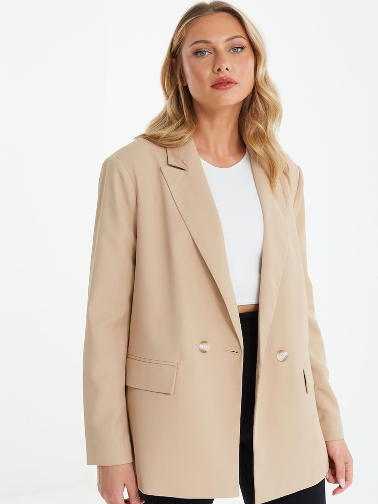 Quiz Brown Woven Oversized Double Breasted Tailored Blazer - Image 1 of 4