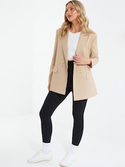 Quiz Brown Woven Oversized Double Breasted Tailored Blazer - Image 3 of 4