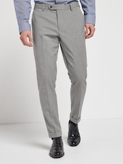 Grey Slim Fit Slim Fit Trimmed Herringbone Suit: Trousers - Image 1 of 6