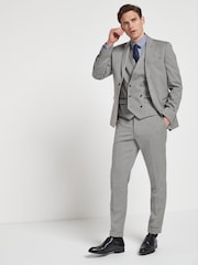 Grey Slim Fit Slim Fit Trimmed Herringbone Suit: Trousers - Image 3 of 6