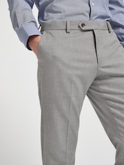 Grey Slim Fit Slim Fit Trimmed Herringbone Suit: Trousers - Image 4 of 6
