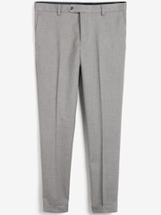 Grey Slim Fit Slim Fit Trimmed Herringbone Suit: Trousers - Image 5 of 6