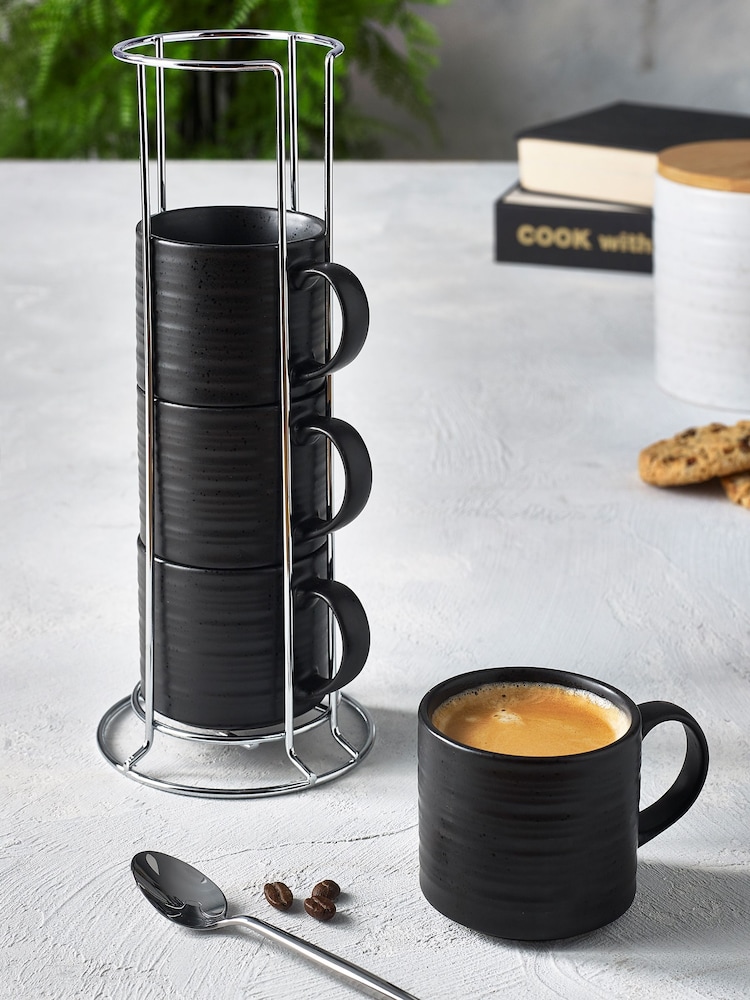 Black Bronx Set of 4 Stacking Espresso Mugs - Image 1 of 2