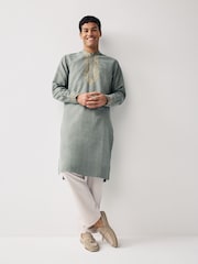 Green Mens Long Length Kurta - Image 1 of 7