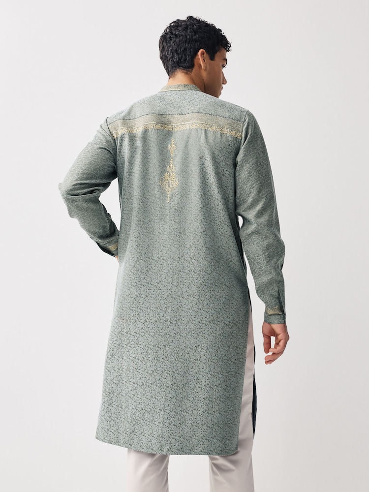 Green Mens Long Length Kurta - Image 2 of 7