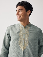 Green Mens Long Length Kurta - Image 3 of 7