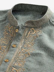 Green Mens Long Length Kurta - Image 6 of 7