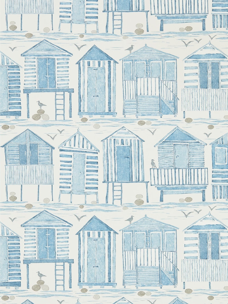 Sanderson Home Blue Beach Huts 10.05M Wallpaper - Image 1 of 1