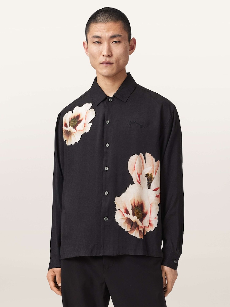 AllSaints Black Floraison Long Sleeve Shirt - Image 1 of 6